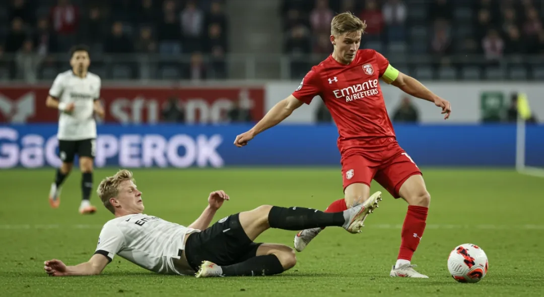 Crucial defensive tackle in European football match