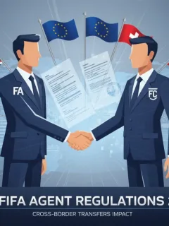 Football agent and club official shaking hands, signifying new transfer regulations for 2026.
