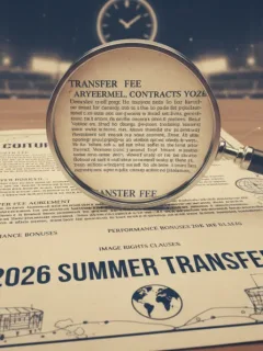 Detailed view of a European football transfer contract with hidden clauses highlighted, indicating future market trends for 2026.