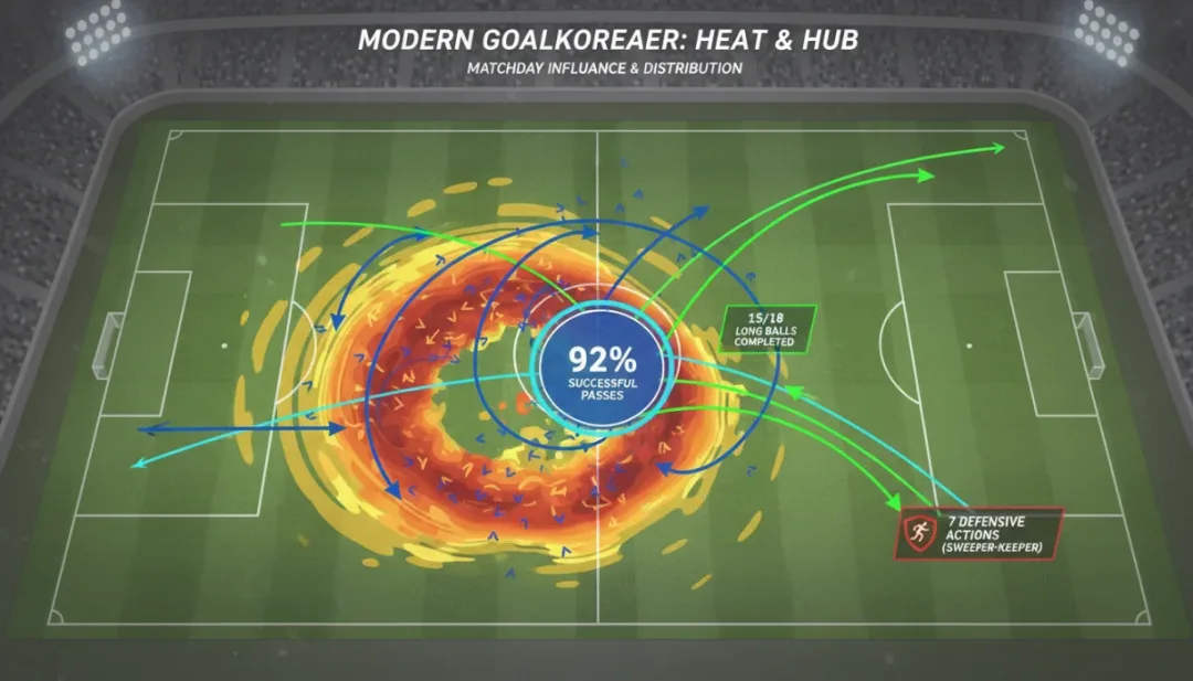 Goalkeeper heat map and passing distribution graphic illustrating modern tactical roles.