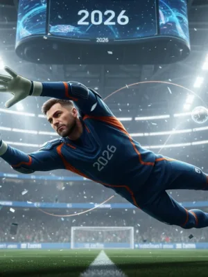 Goalkeeper making a critical save in a professional soccer match, showcasing modern performance trends.