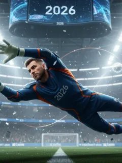 Goalkeeper making a critical save in a professional soccer match, showcasing modern performance trends.