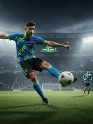 Attacking midfielder delivering a precise pass in a European football match