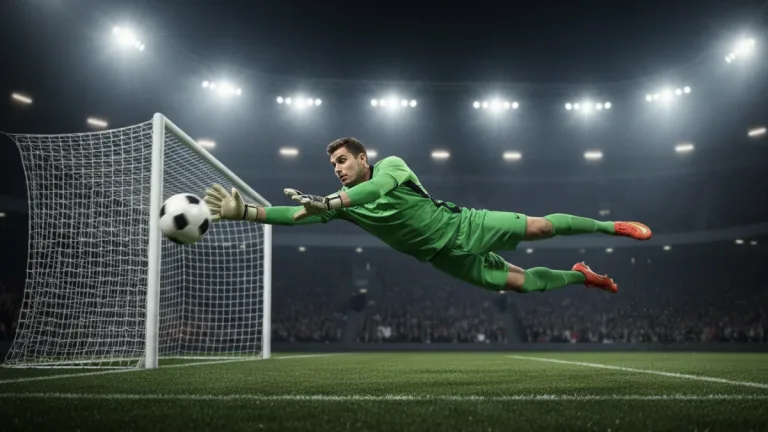 Goalkeeper making a full-stretch save in a European league match