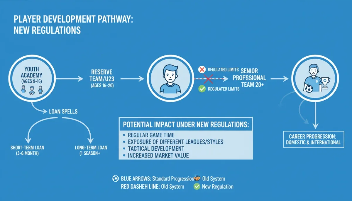 Infographic detailing player development stages with loan spell impacts under new rules.